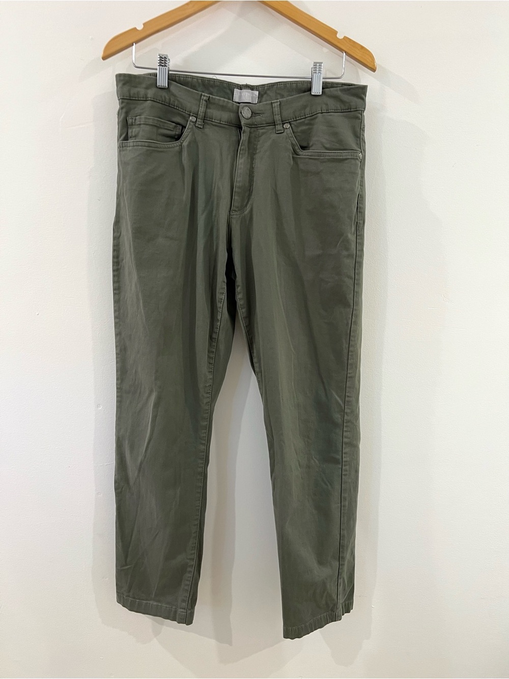 Hickey Freeman Mens 5 Pocket Stretch Cotton Pants Olive Green 32x29
